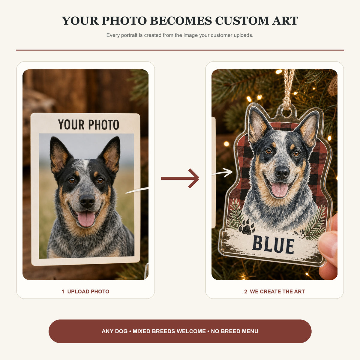 Personalized Rustic Plaid Dog Photo Acrylic Ornament - Custom Pet Keepsake - image 3