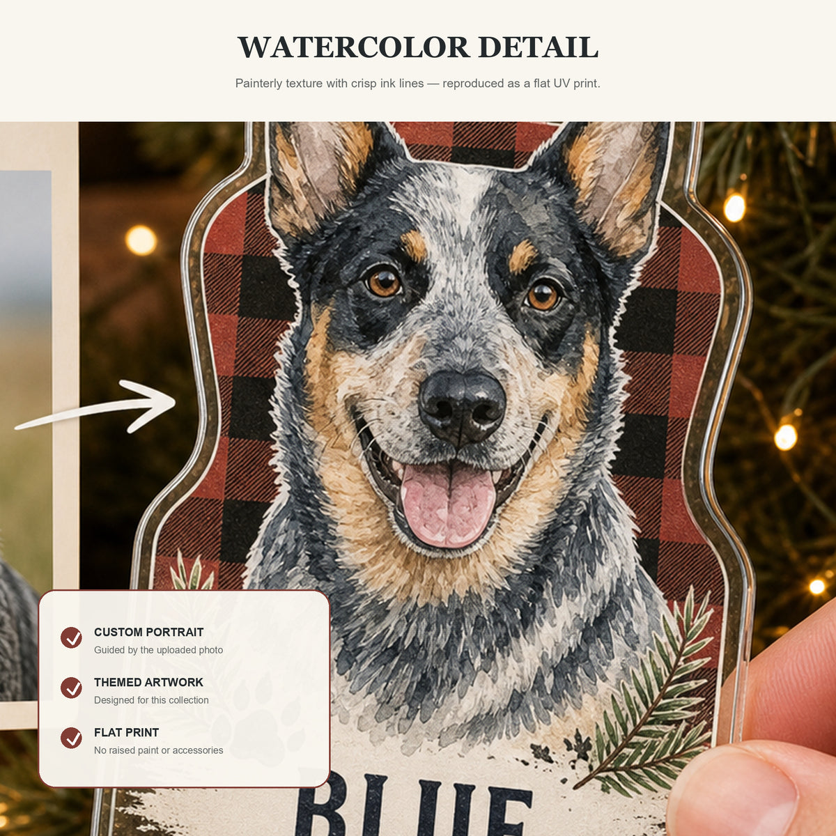 Personalized Rustic Plaid Dog Photo Acrylic Ornament - Custom Pet Keepsake - image 4