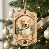 Personalized Floral Portrait Dog Photo Wood Ornament - Custom Pet Keepsake - image 1