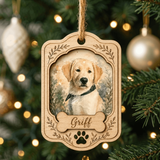 Personalized Floral Portrait Dog Photo Wood Ornament - Custom Pet Keepsake - image 2
