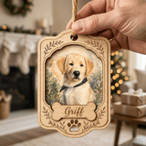 Personalized Floral Portrait Dog Photo Wood Ornament - Custom Pet Keepsake - image 4