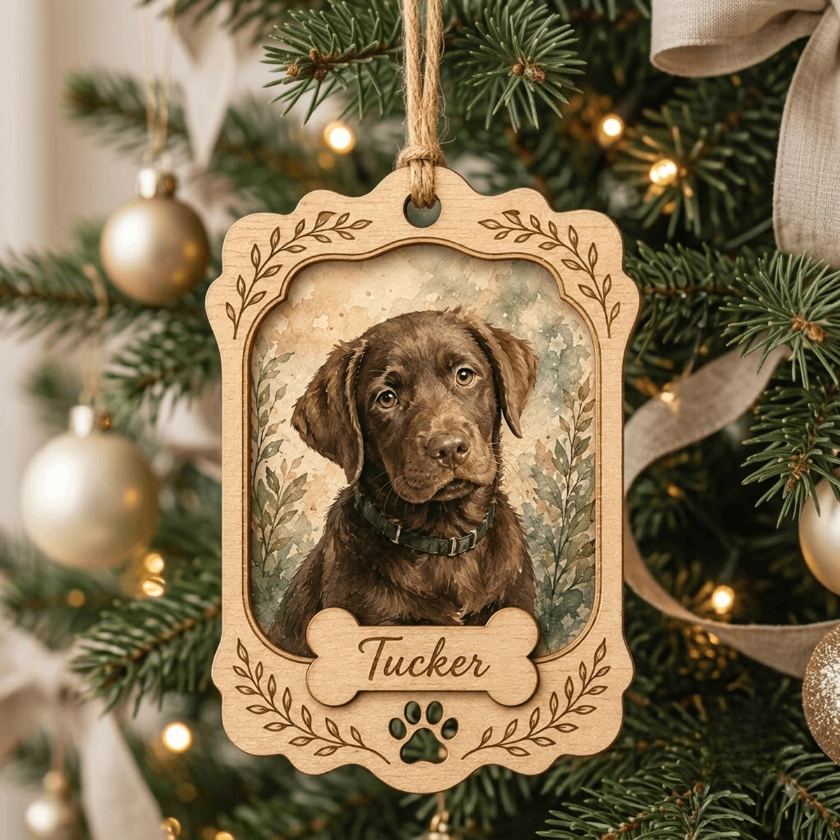 Personalized Lavender Portrait Dog Photo Wood Ornament - Custom Pet Keepsake - image 1