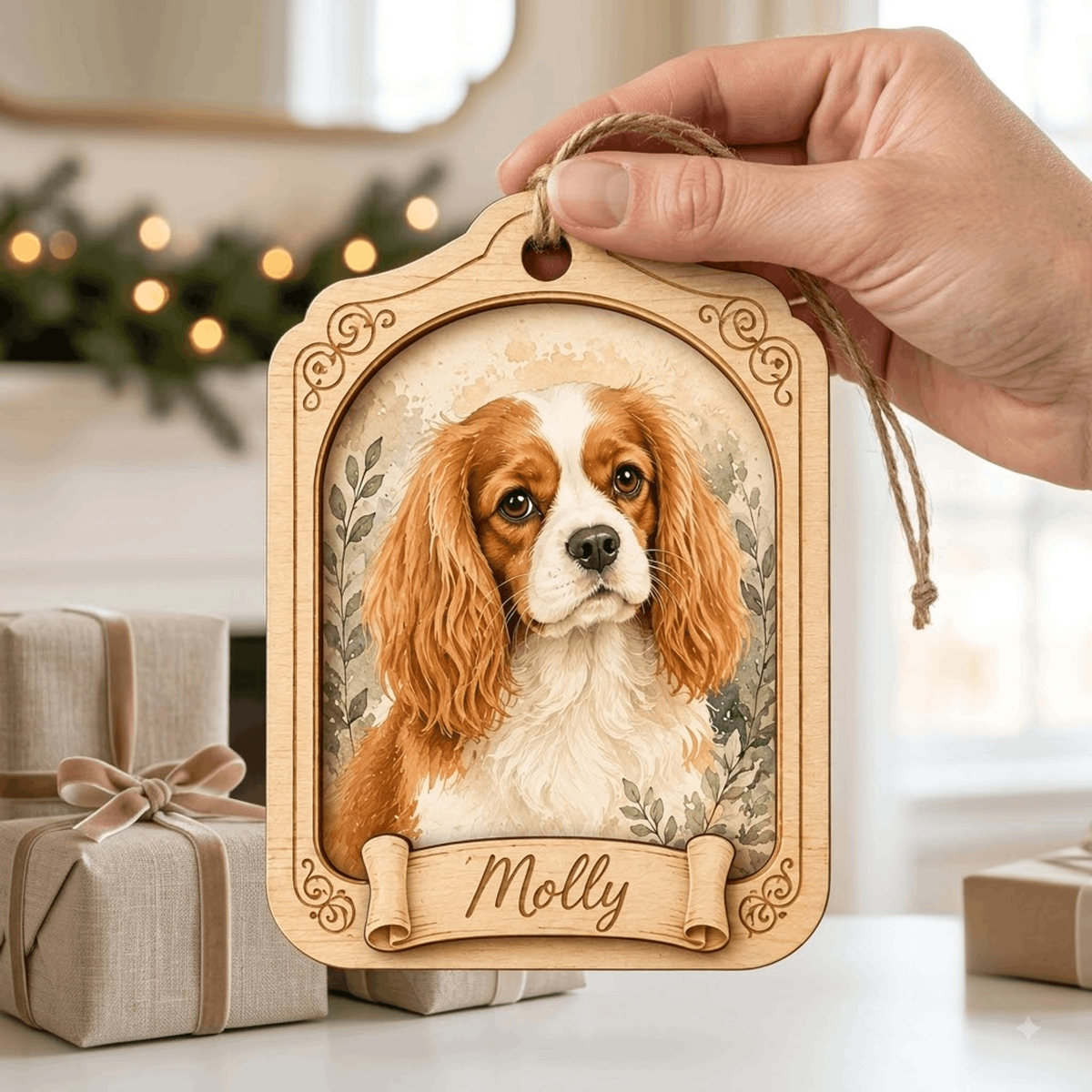 Personalized Floral Heart Dog Photo Wood Ornament - Custom Pet Keepsake - image 4