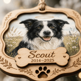 Personalized Floral Round Pet Memorial Photo Wood Ornament - Custom Pet Keepsake - image 3