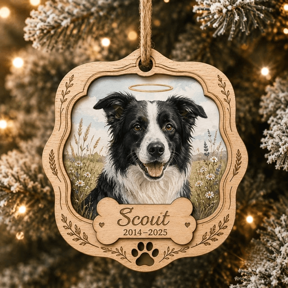 Personalized Floral Round Pet Memorial Photo Wood Ornament - Custom Pet Keepsake - image 8