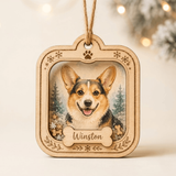 Personalized Leaf Wreath Dog Photo Wood Ornament - Custom Pet Keepsake - image 3