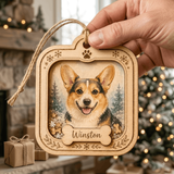Personalized Leaf Wreath Dog Photo Wood Ornament - Custom Pet Keepsake - image 4