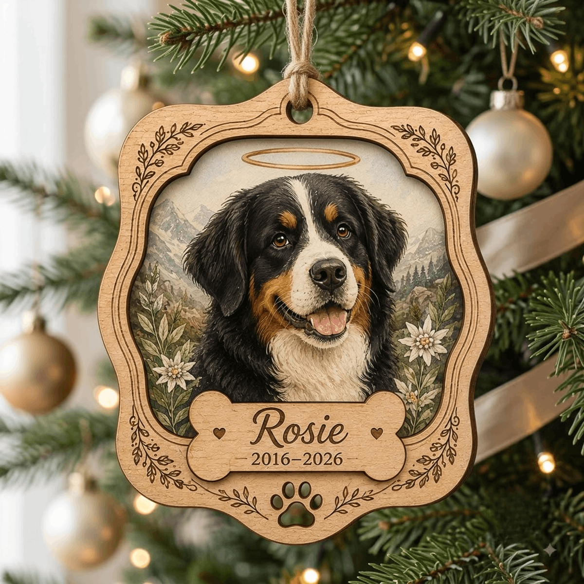 Personalized Lavender Round Pet Memorial Photo Wood Ornament - Custom Pet Keepsake - image 1