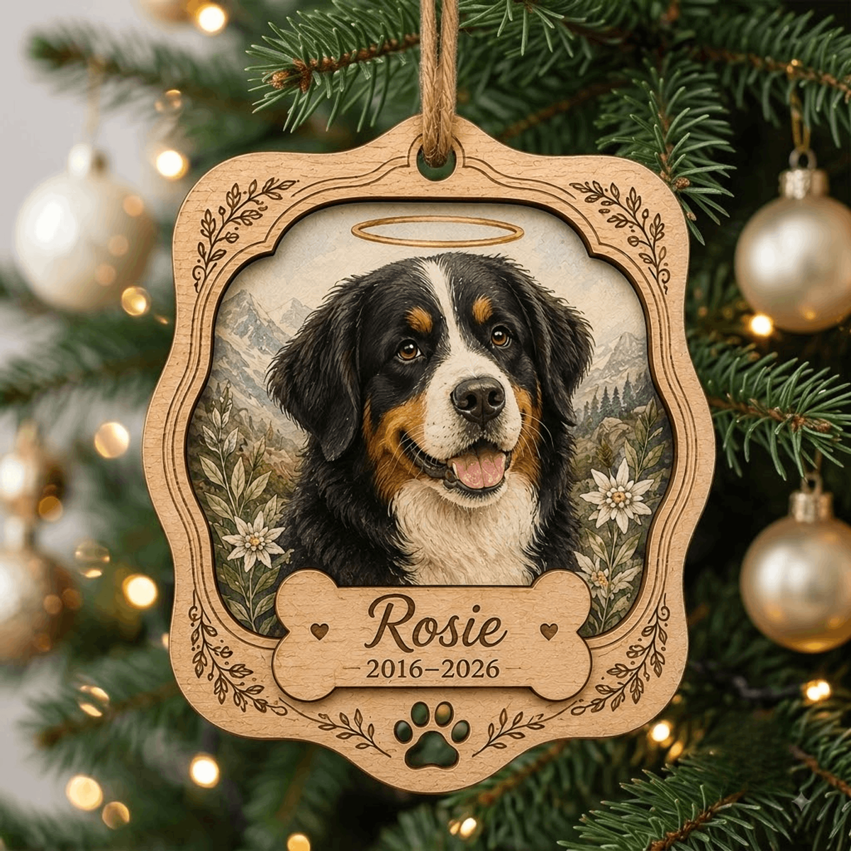 Personalized Lavender Round Pet Memorial Photo Wood Ornament - Custom Pet Keepsake - image 2
