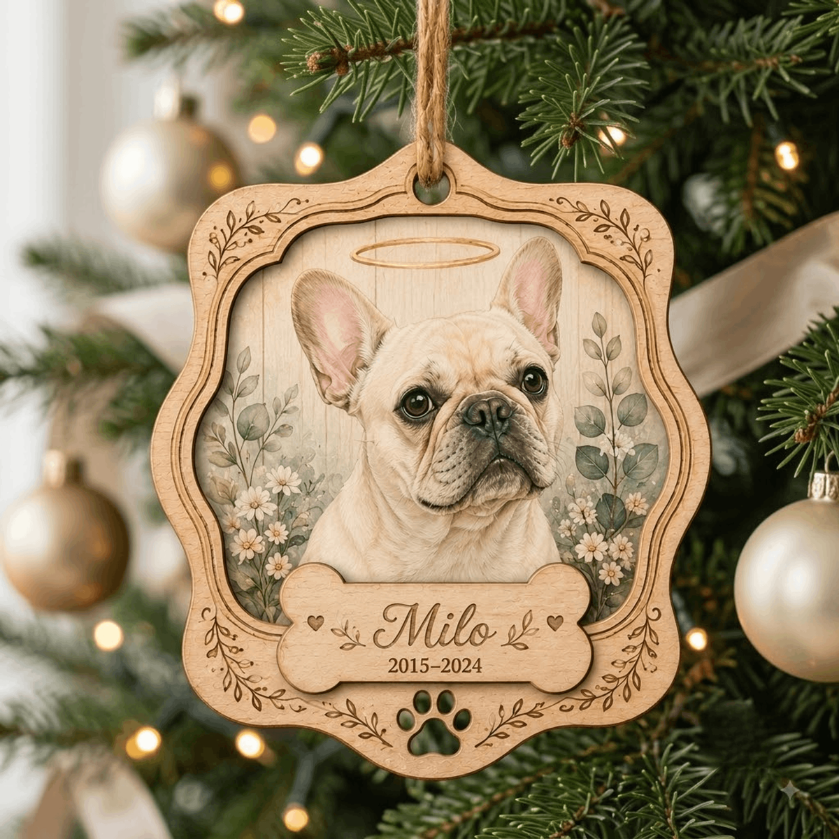 Personalized Angel Halo Pet Memorial Photo Wood Ornament - Custom Pet Keepsake - image 1