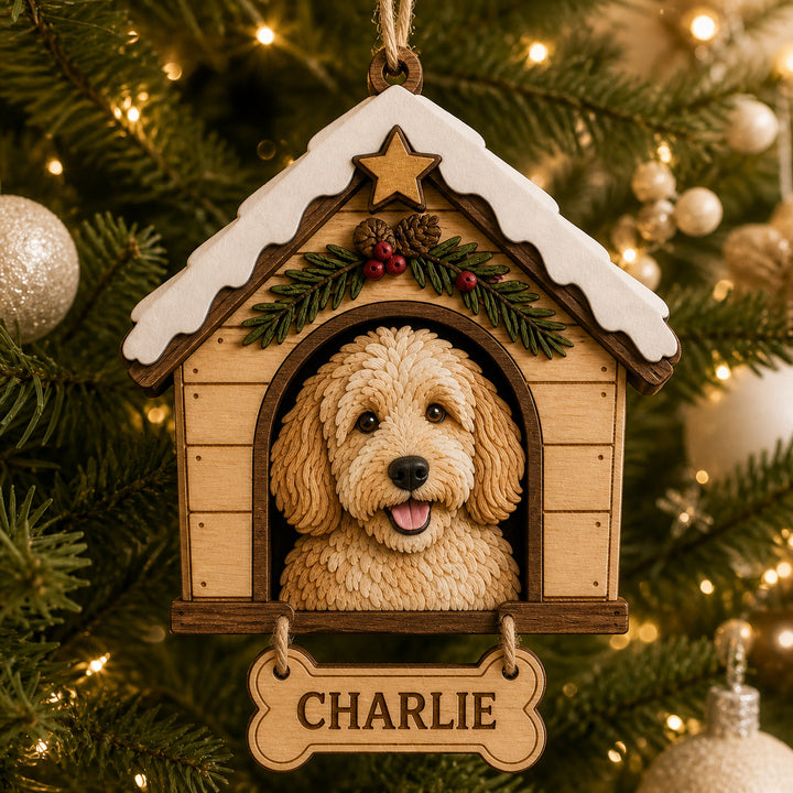 Personalized Doghouse Pet Portrait Photo Wood Ornament - Custom Pet Keepsake - image 1