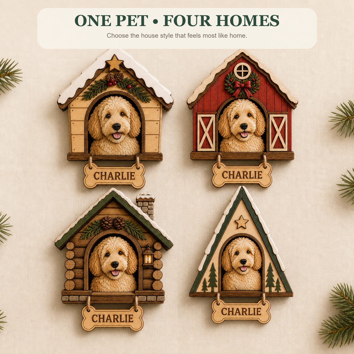 Personalized Doghouse Pet Portrait Photo Wood Ornament - Custom Pet Keepsake - image 3