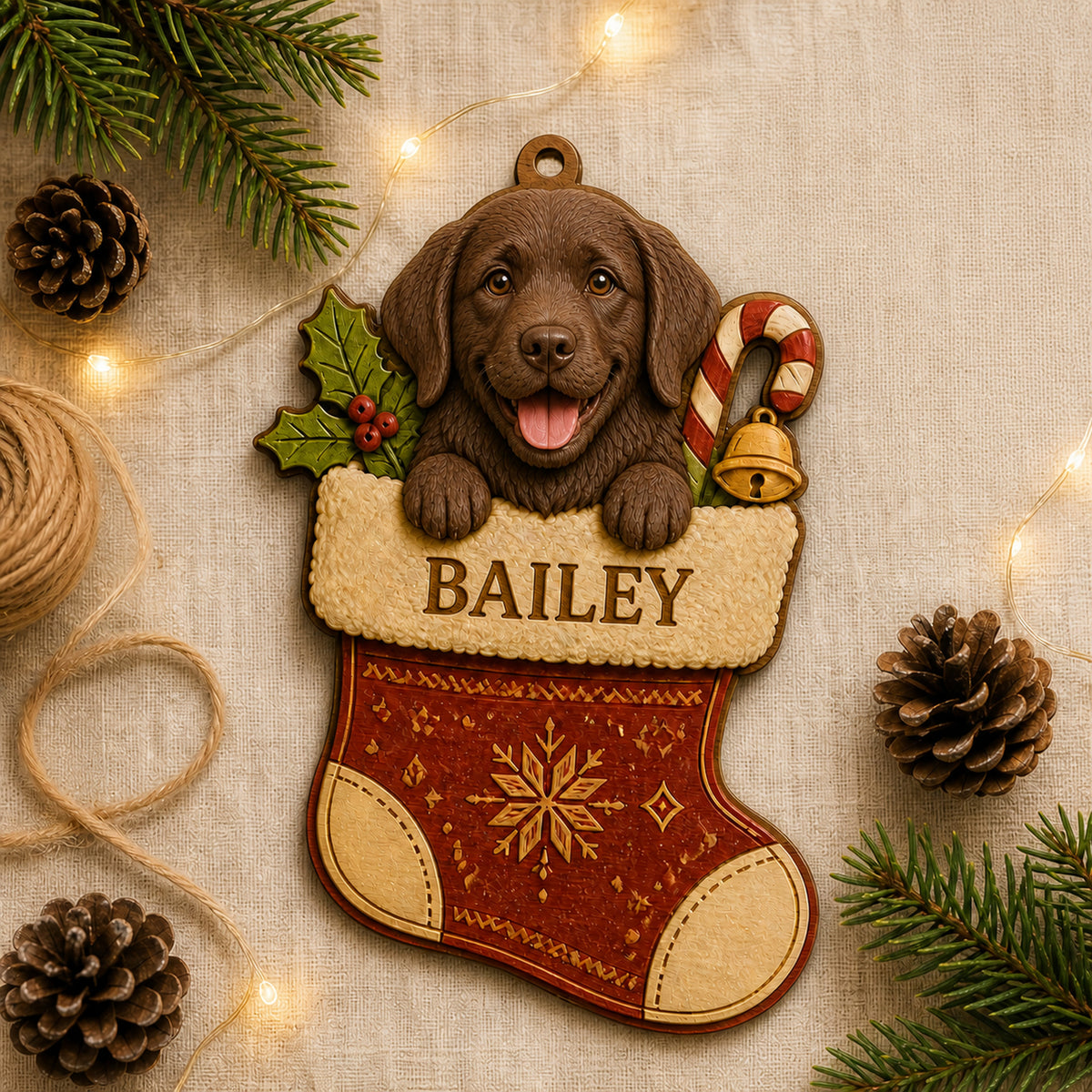 Personalized Christmas Stocking Pup Photo Wood Ornament - Custom Pet Keepsake - image 4