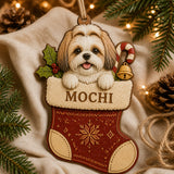 Personalized Christmas Stocking Pup Photo Wood Ornament - Custom Pet Keepsake - image 5