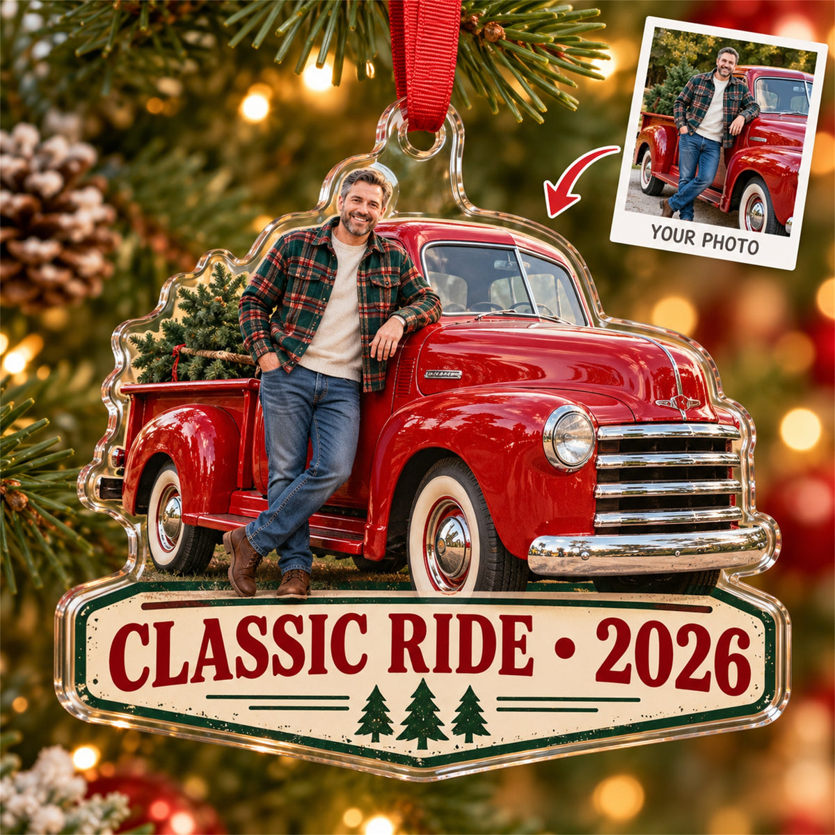 Personalized Classic Car Photo Acrylic Ornament - Custom Photo Keepsake - image 1