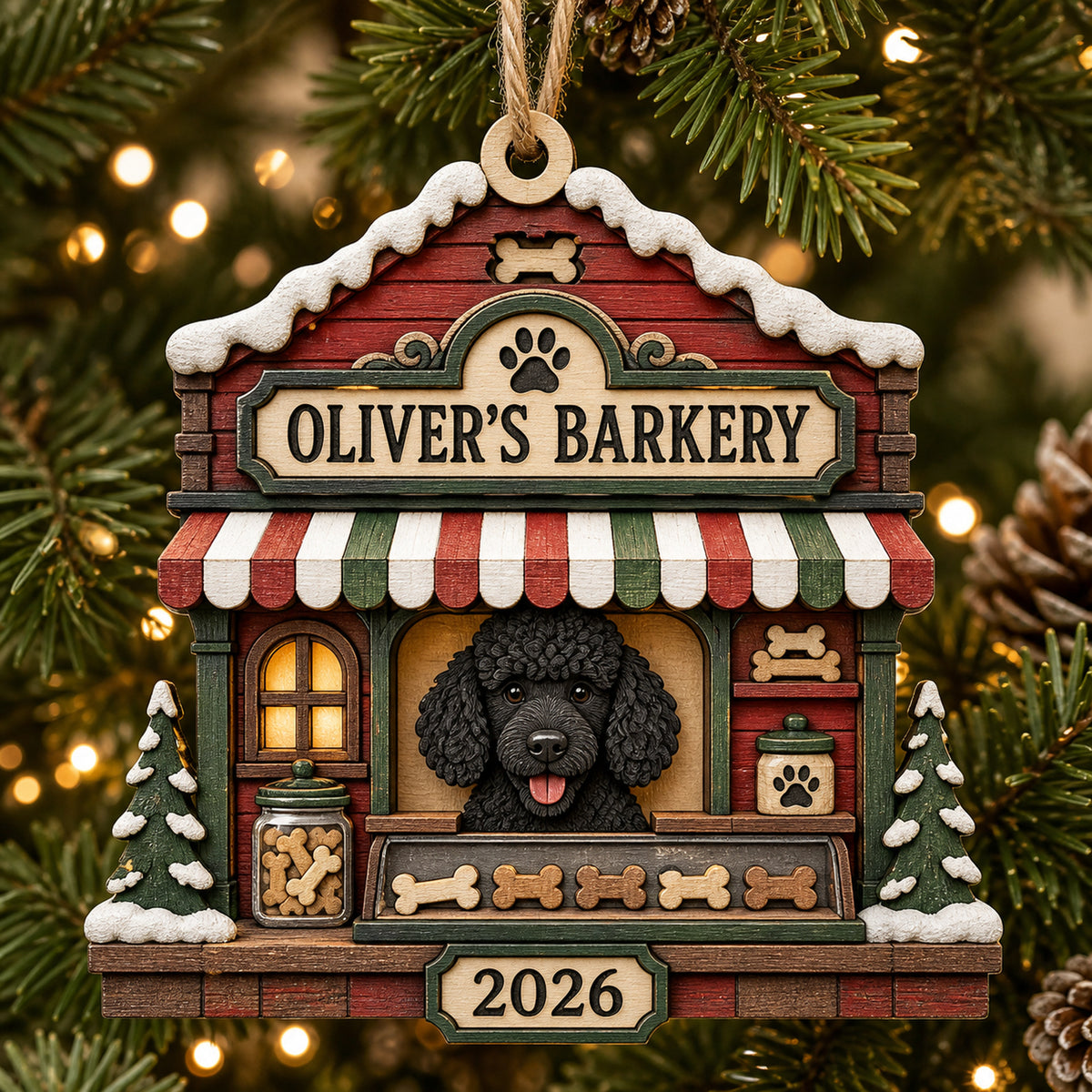 Personalized Holiday Barkery Photo Wood Ornament - Custom Pet Keepsake - image 1