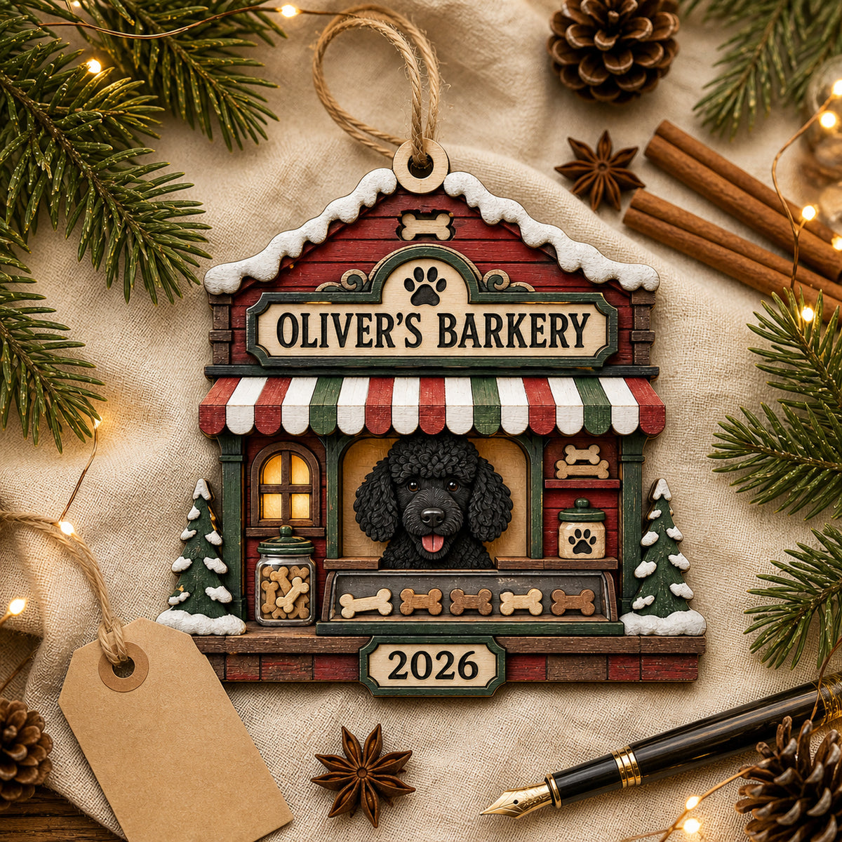 Personalized Holiday Barkery Photo Wood Ornament - Custom Pet Keepsake - image 2