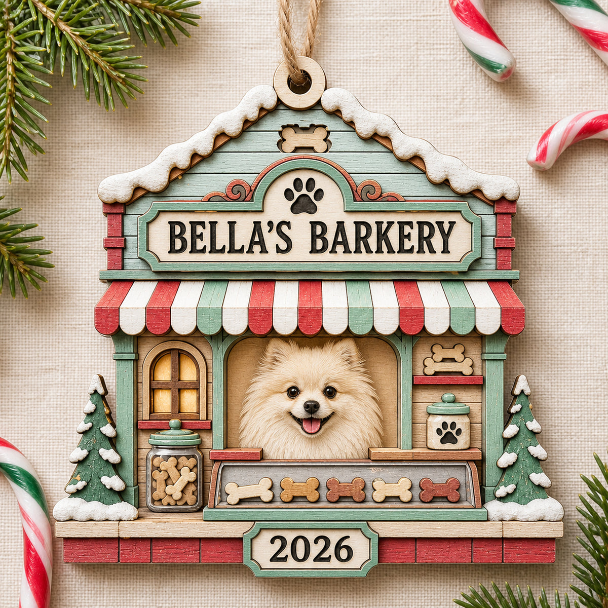Personalized Holiday Barkery Photo Wood Ornament - Custom Pet Keepsake - image 3