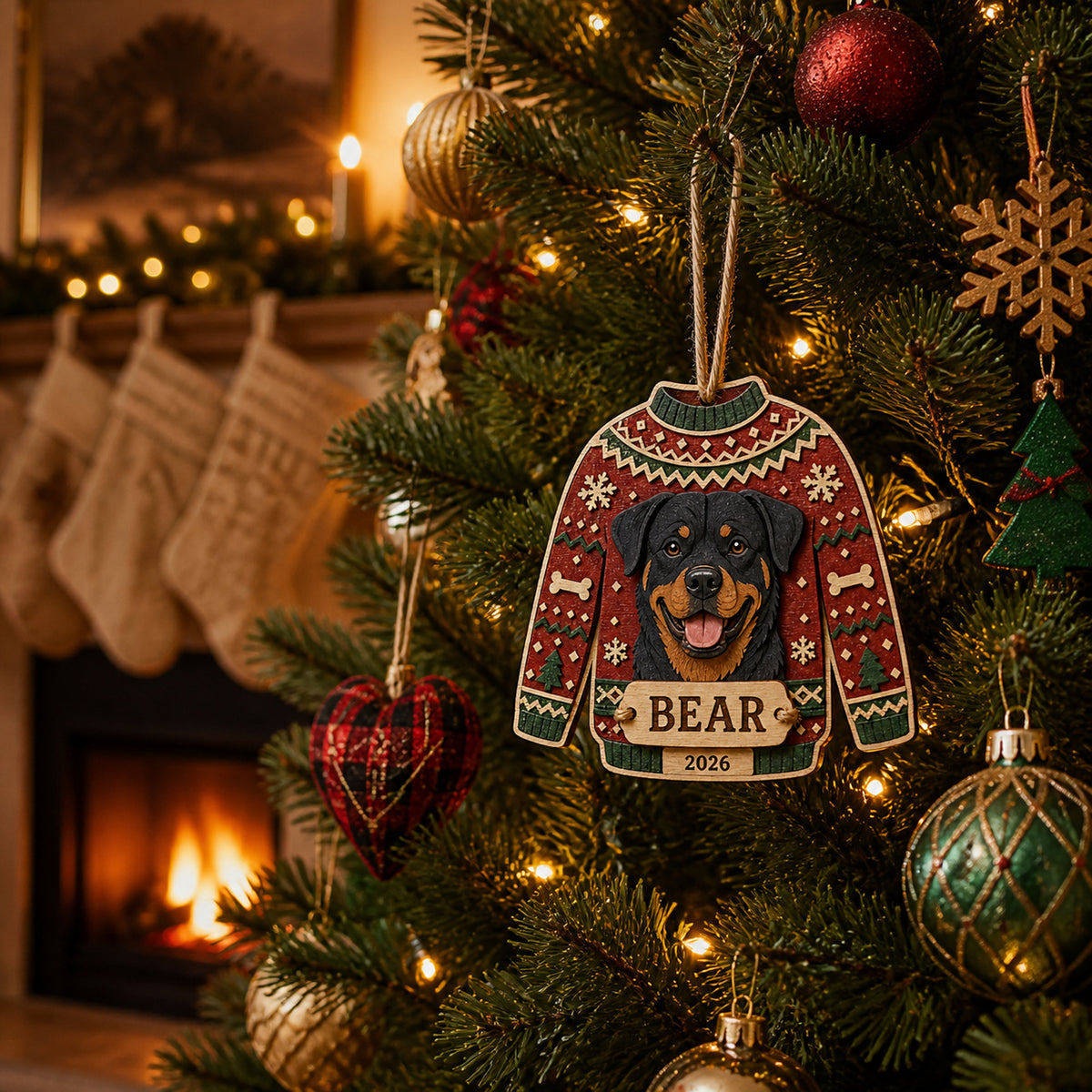 Personalized Ugly Sweater Pup Photo Wood Ornament - Custom Pet Keepsake - image 5