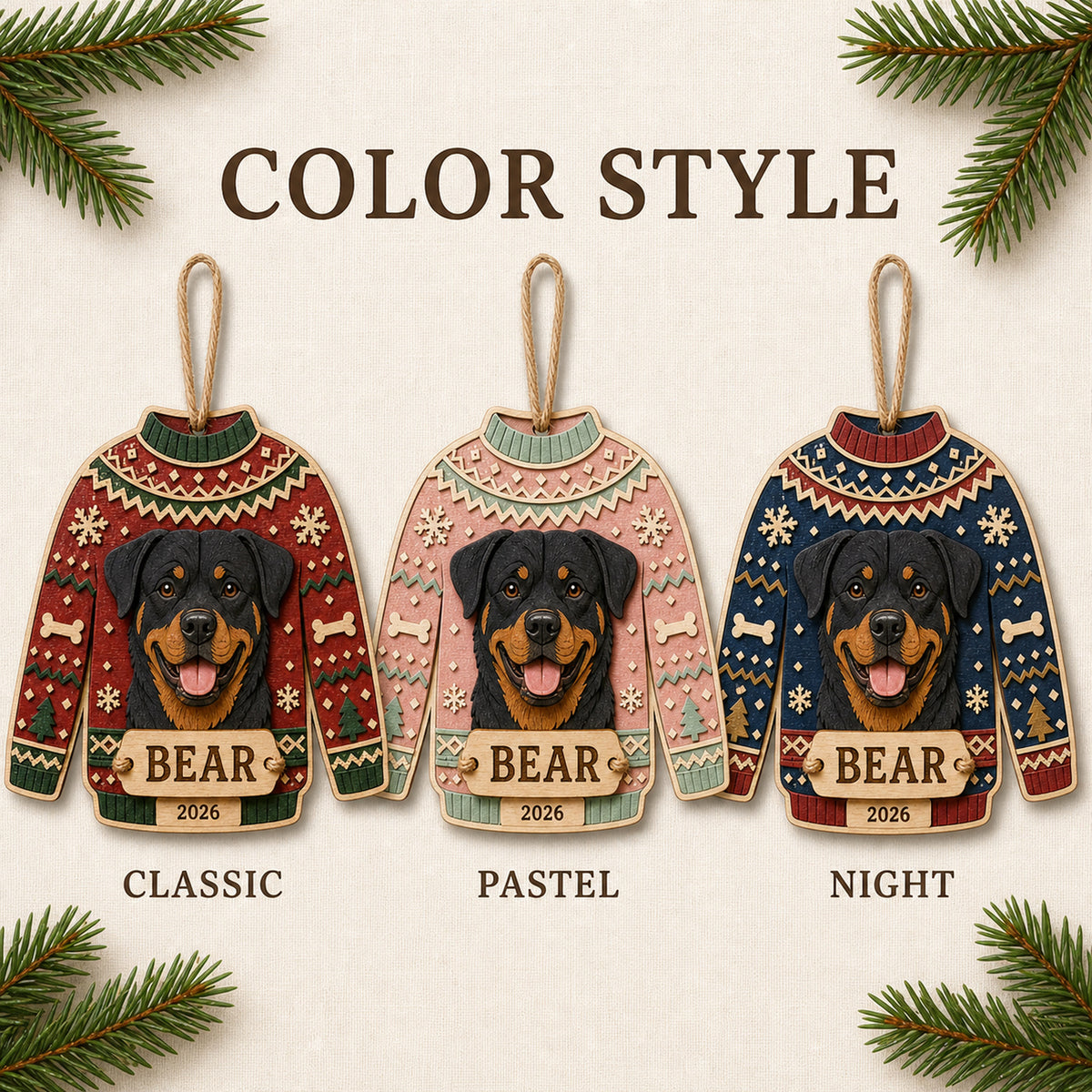 Personalized Ugly Sweater Pup Photo Wood Ornament - Custom Pet Keepsake - image 8