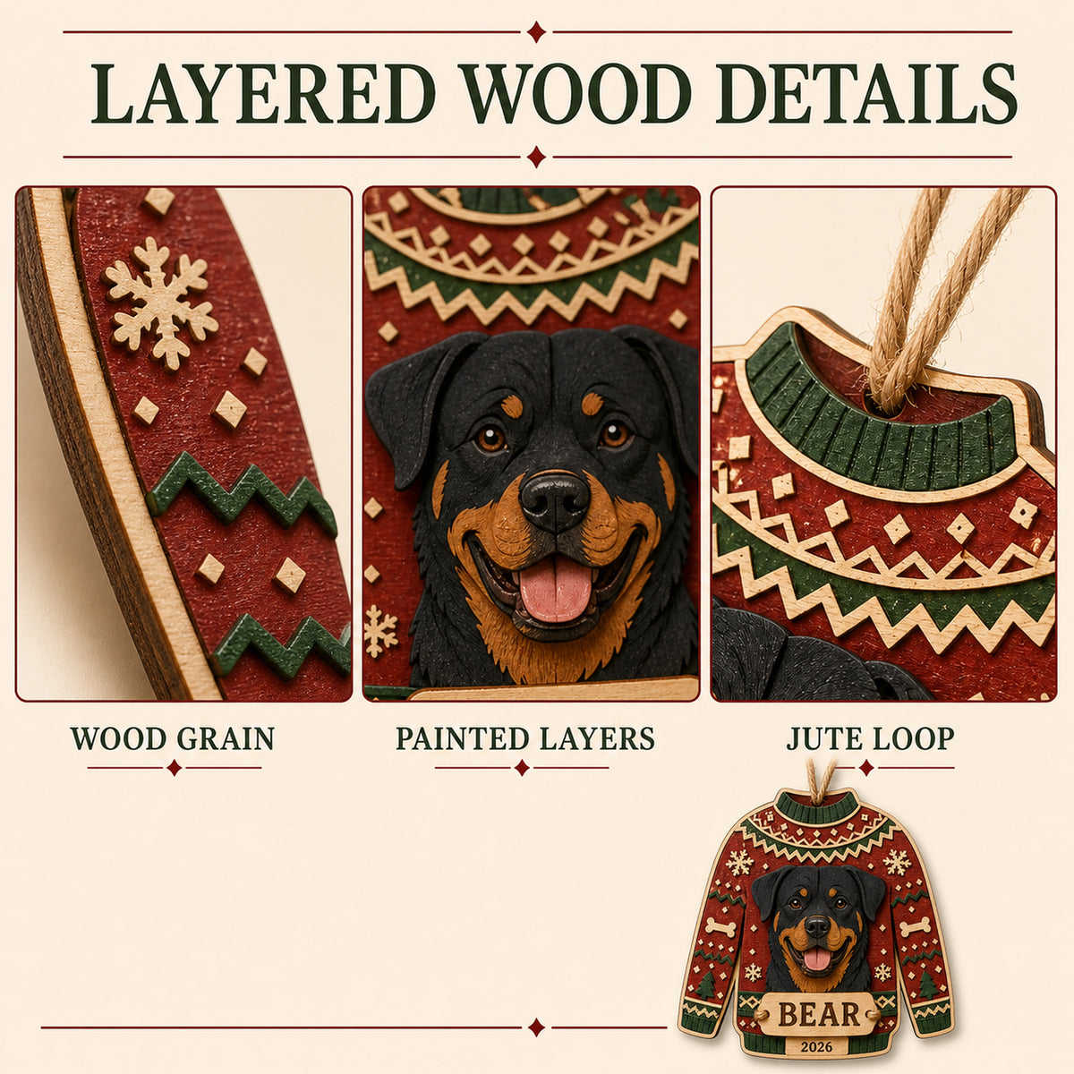 Personalized Ugly Sweater Pup Photo Wood Ornament - Custom Pet Keepsake - image 9