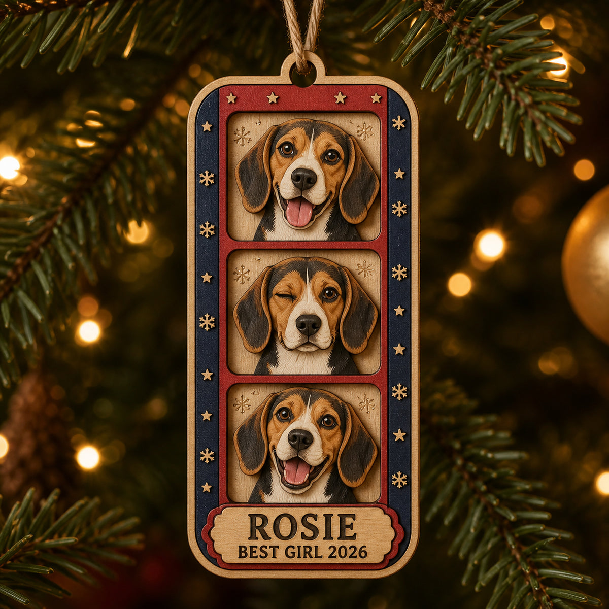 Personalized Vintage Photo Booth Dog Photo Wood Ornament - Custom Pet Keepsake - image 1