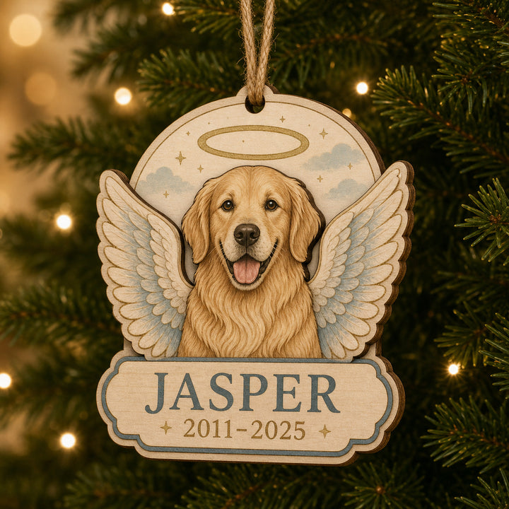 Personalized Angel Wings Pet Memorial Photo Wood Ornament - Custom Pet Keepsake - image 1