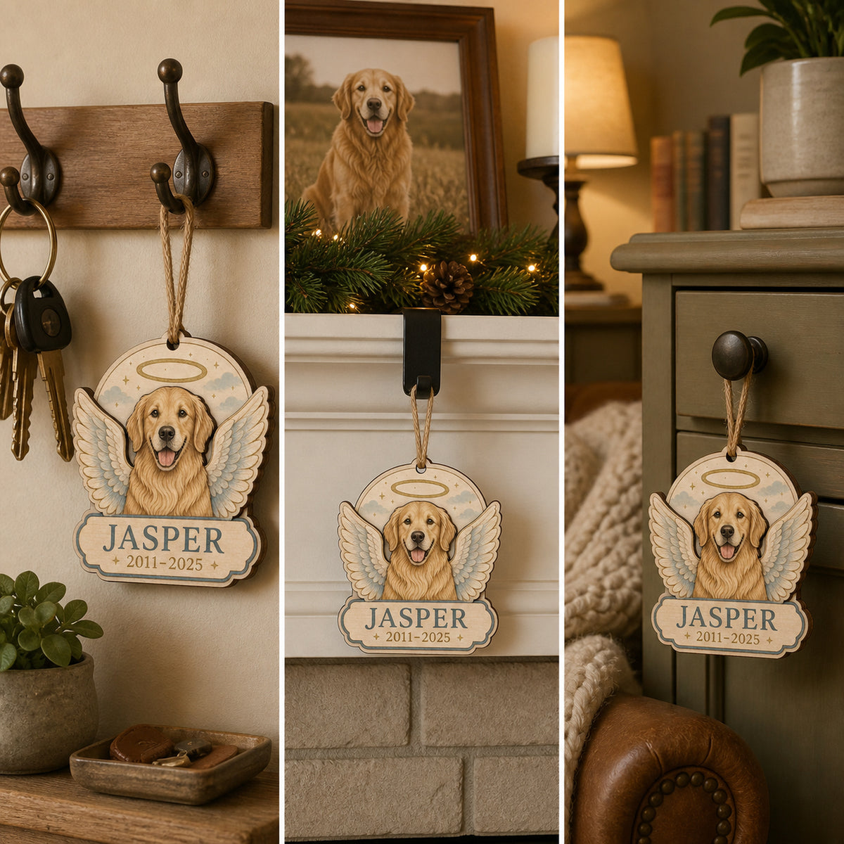 Personalized Angel Wings Pet Memorial Photo Wood Ornament - Custom Pet Keepsake - image 2