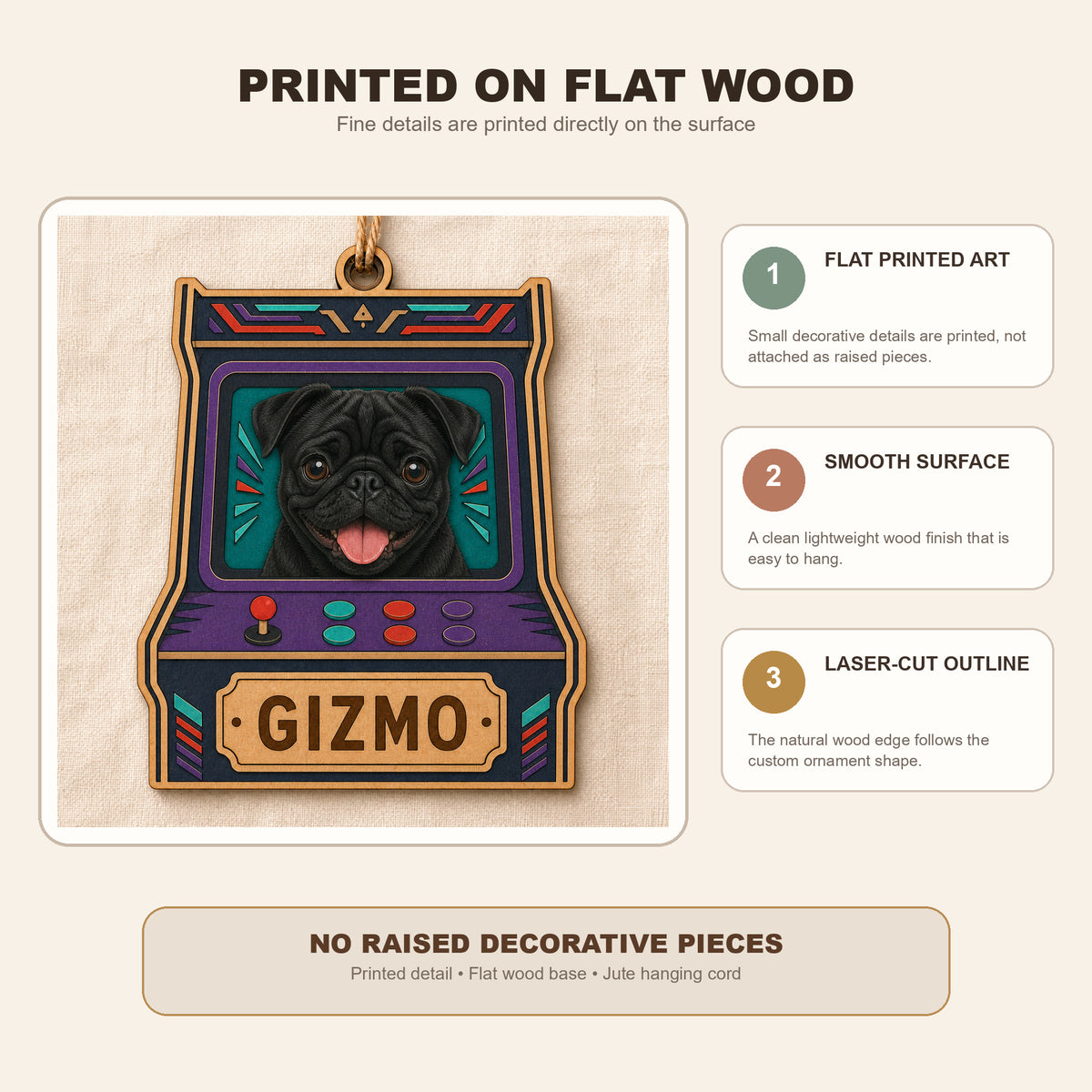 Personalized Arcade Pup Photo Wood Ornament - Custom Pet Keepsake - image 8