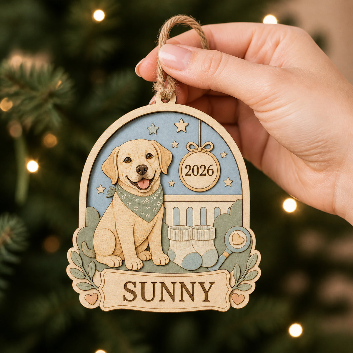 Personalized Big Sister Pregnancy Reveal Pup Photo Wood Ornament - Custom Pet Keepsake - image 6