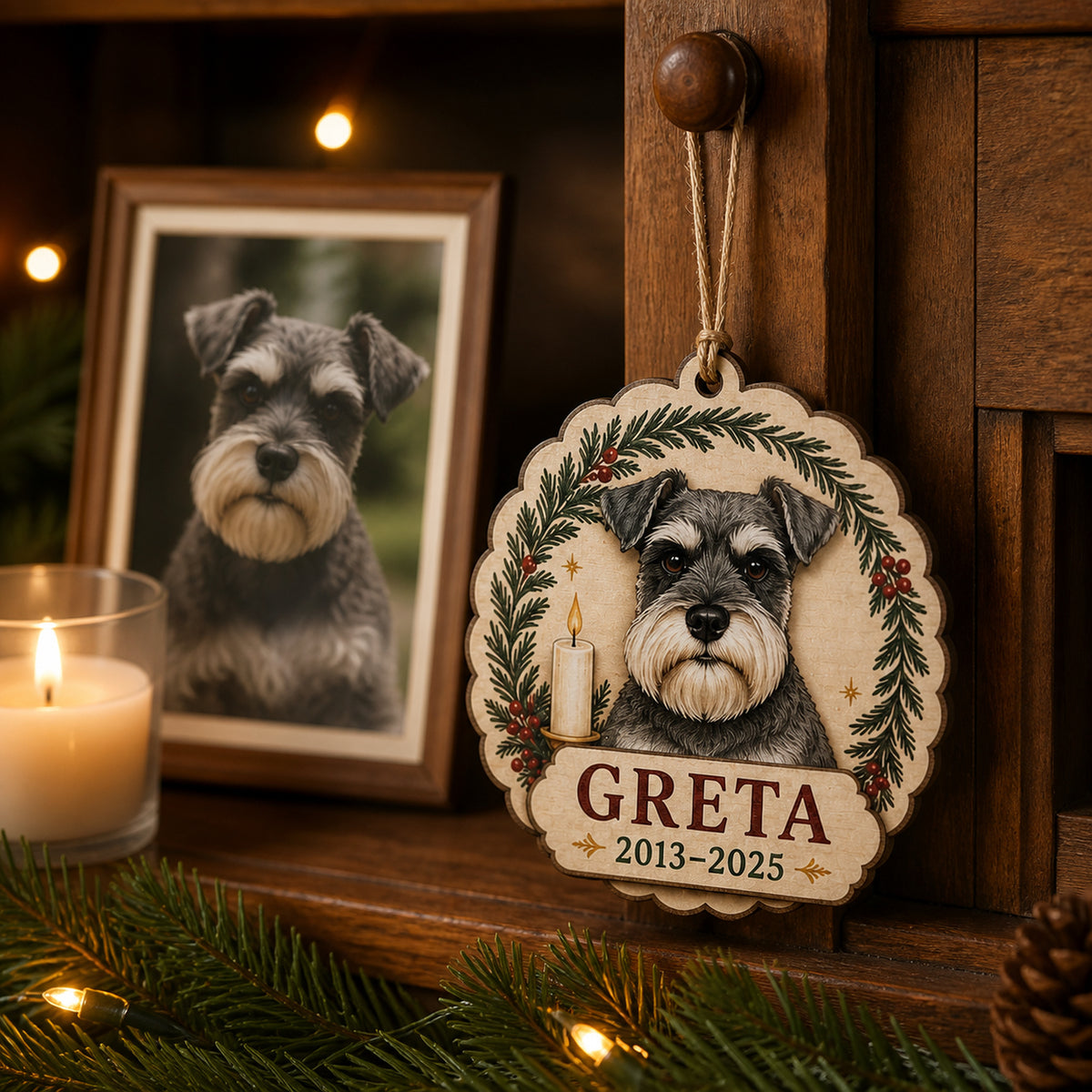Personalized Christmas Candle Pet Memorial Photo Wood Ornament - Custom Pet Keepsake - image 4