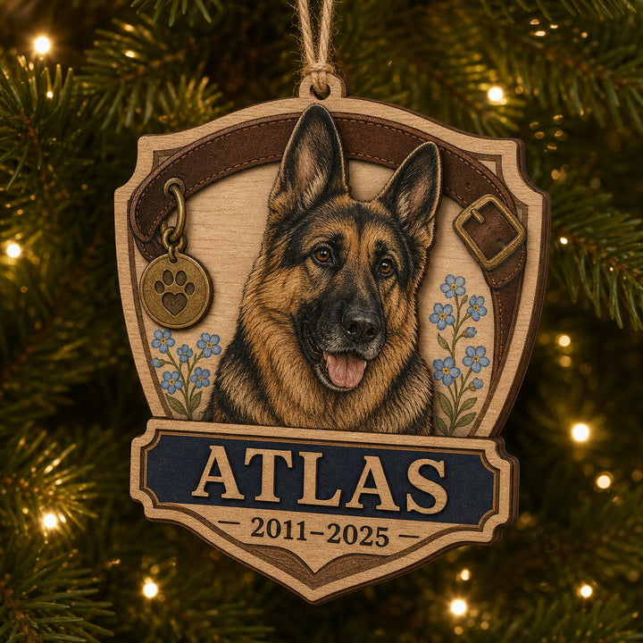 Personalized Faithful Collar Pet Memorial Photo Wood Ornament - Custom Pet Keepsake - image 1