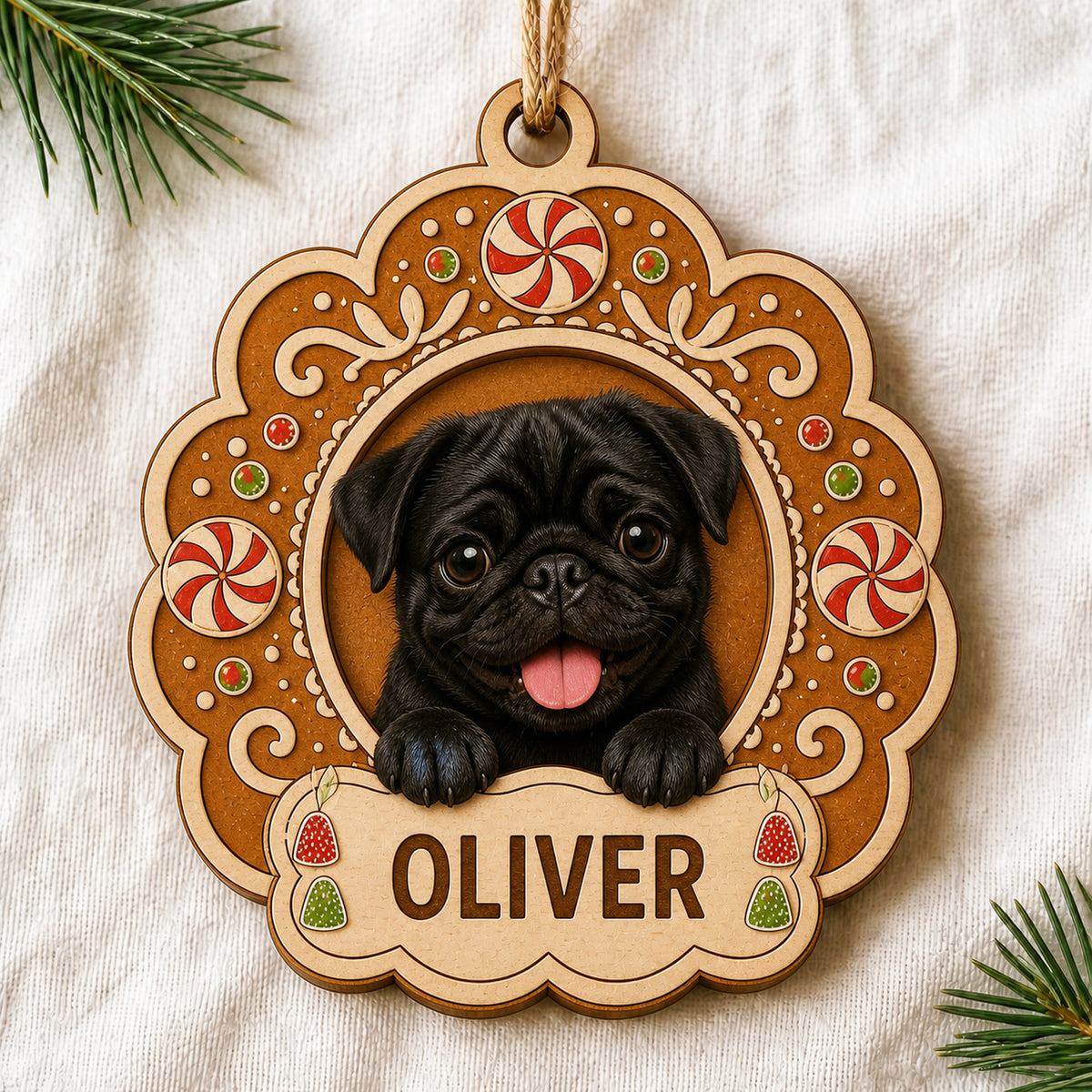 Personalized Gingerbread Cookie Pup Photo Wood Ornament - Custom Pet Keepsake - image 3