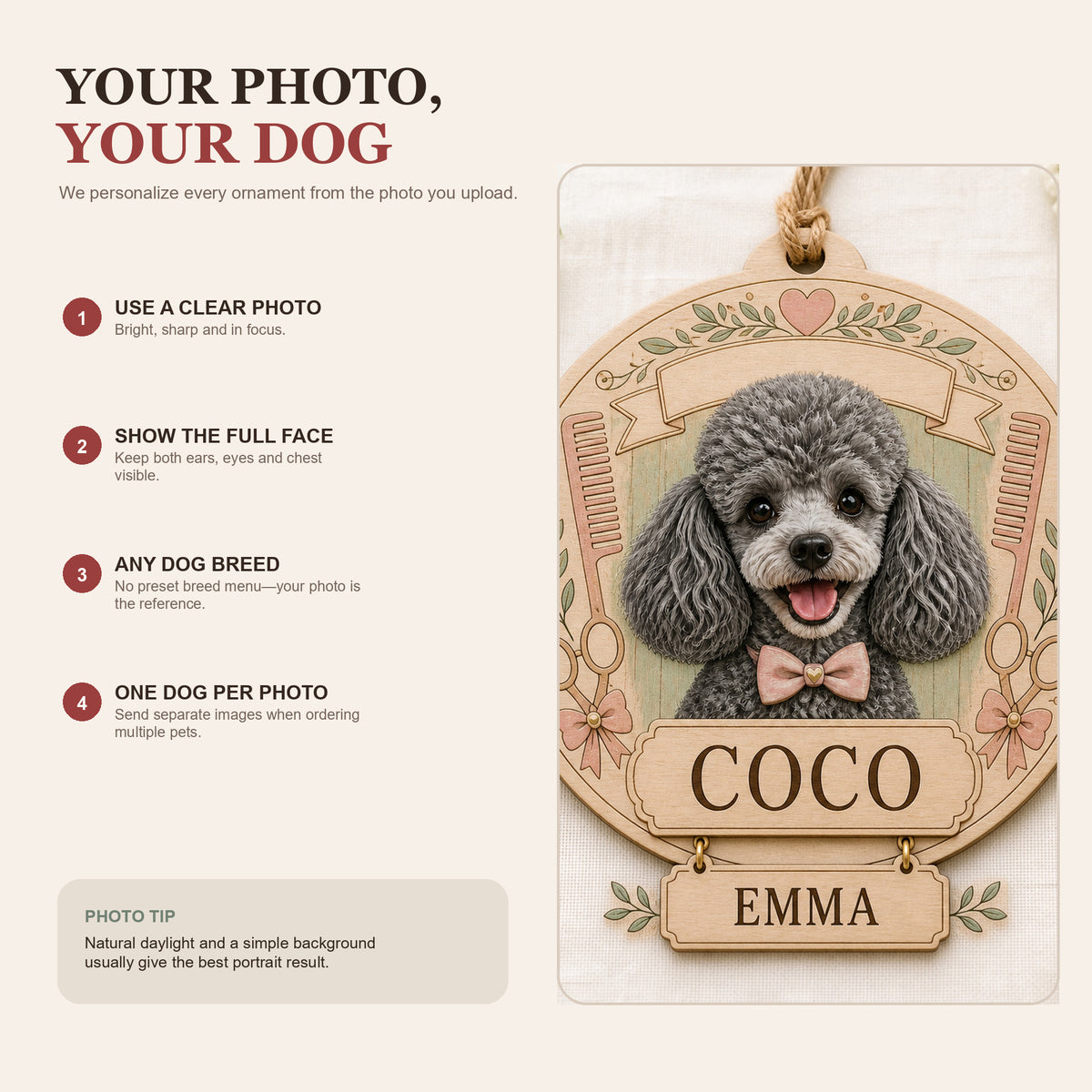 Personalized Dog Groomer Gift Photo Wood Ornament - Custom Pet Keepsake - image 7
