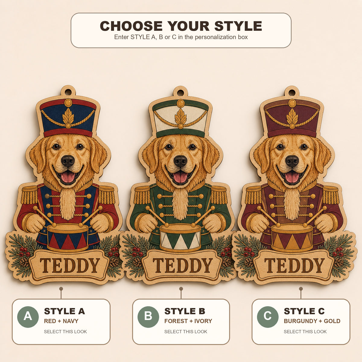 Personalized Nutcracker Pup Photo Wood Ornament - Custom Pet Keepsake - image 8