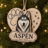 Personalized Paw Heart Pet Memorial Photo Wood Ornament - Custom Pet Keepsake - image 1