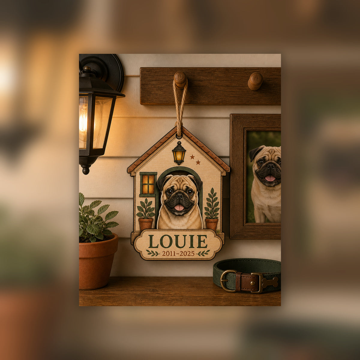Personalized Porch Light Pet Memorial Photo Wood Ornament - Custom Pet Keepsake - image 3