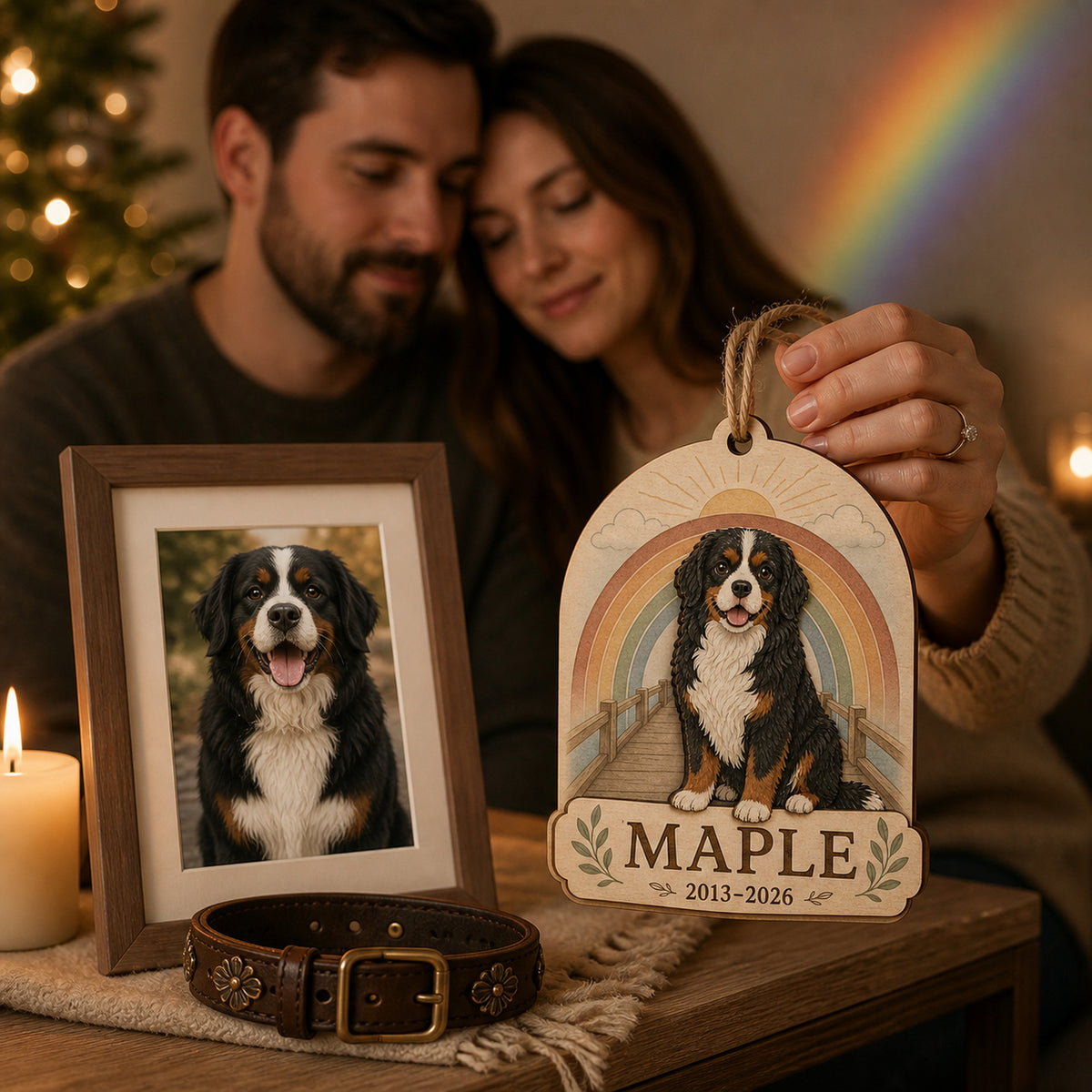 Personalized Rainbow Bridge Pet Memorial Photo Wood Ornament - Custom Pet Keepsake - image 5