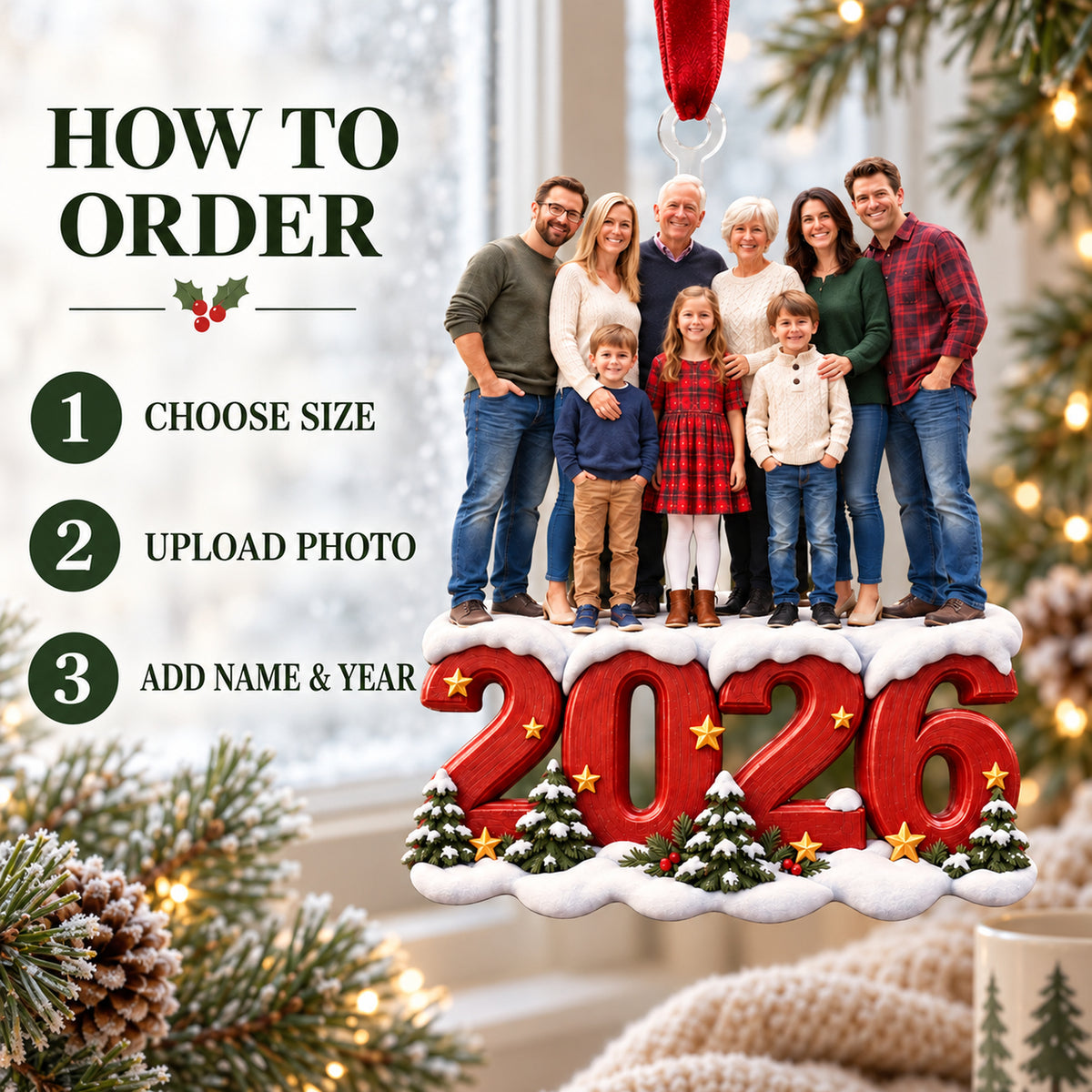 Custom Photo Four Generations Together Acrylic Ornament — How to order