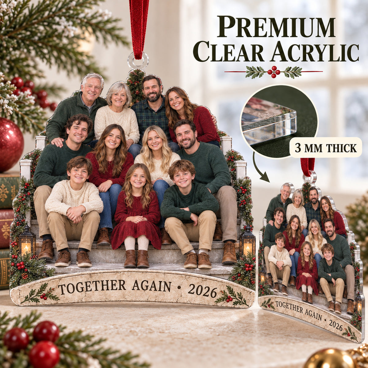 Custom Photo Annual Reunion Porch Portrait Acrylic Ornament — Flat acrylic material
