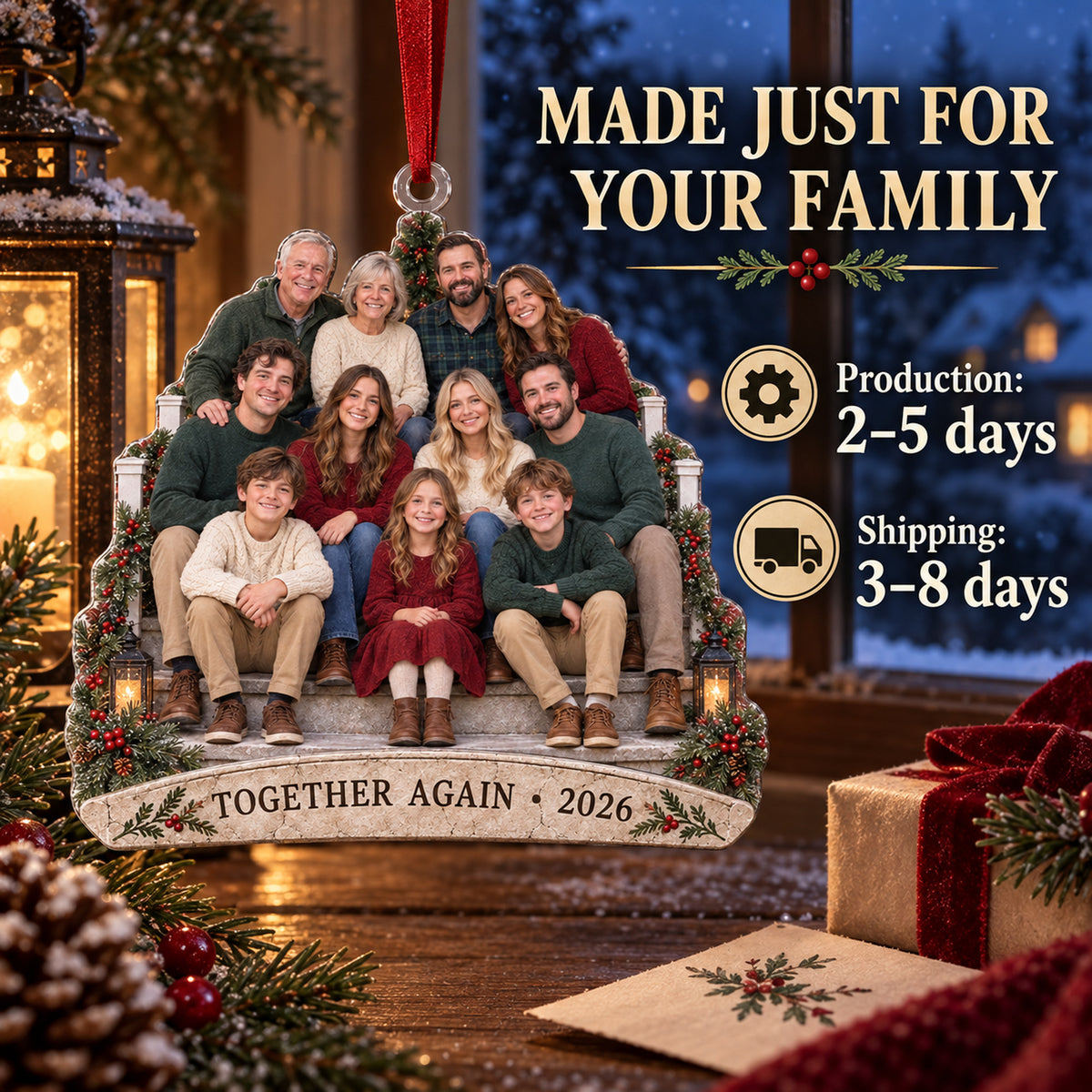 Custom Photo Annual Reunion Porch Portrait Acrylic Ornament — Production and delivery