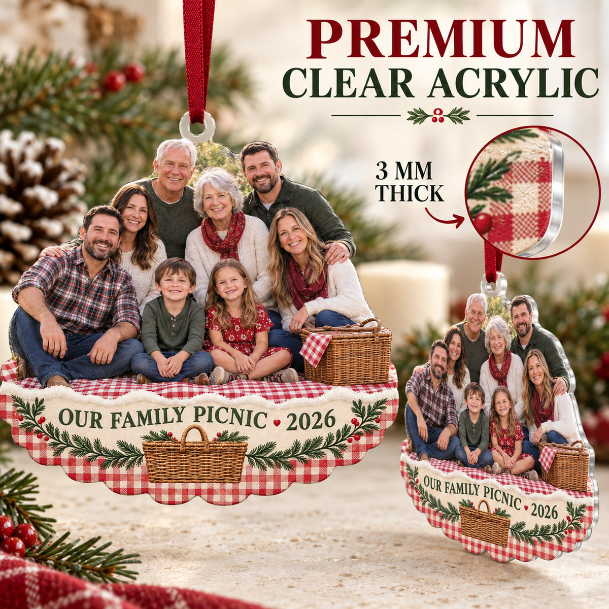 Custom Photo Family Picnic Reunion Acrylic Ornament — Flat acrylic material