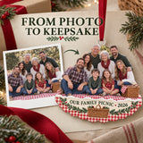 Custom Photo Family Picnic Reunion Acrylic Ornament — Personalization example