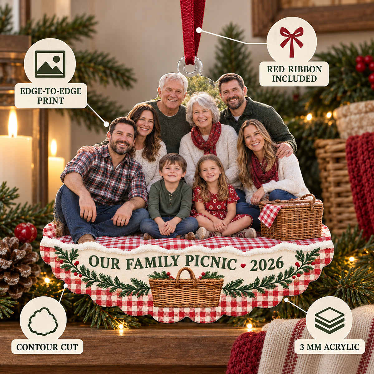 Custom Photo Family Picnic Reunion Acrylic Ornament — Product details