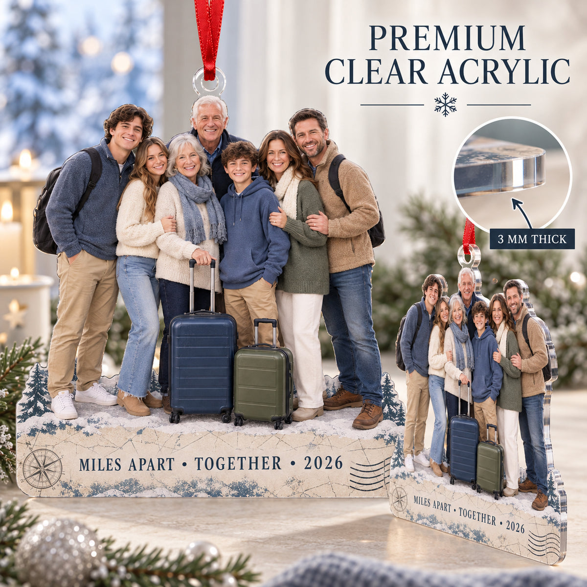 Custom Photo Destination Family Gathering Acrylic Ornament — Flat acrylic material