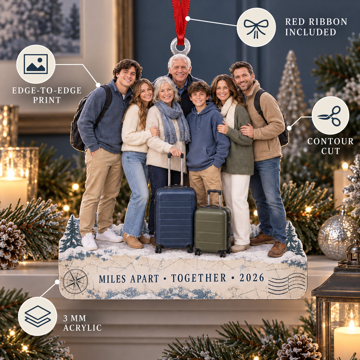 Custom Photo Destination Family Gathering Acrylic Ornament — Product details