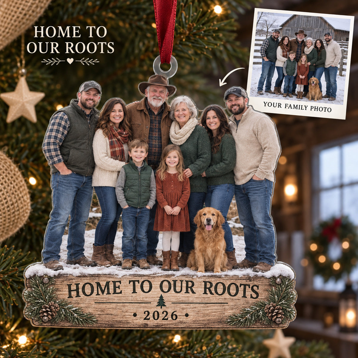 Custom Photo Family Farm Homecoming Acrylic Ornament — Main design