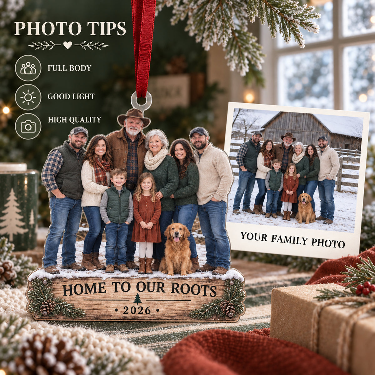 Custom Photo Family Farm Homecoming Acrylic Ornament — Photo or personalization guide