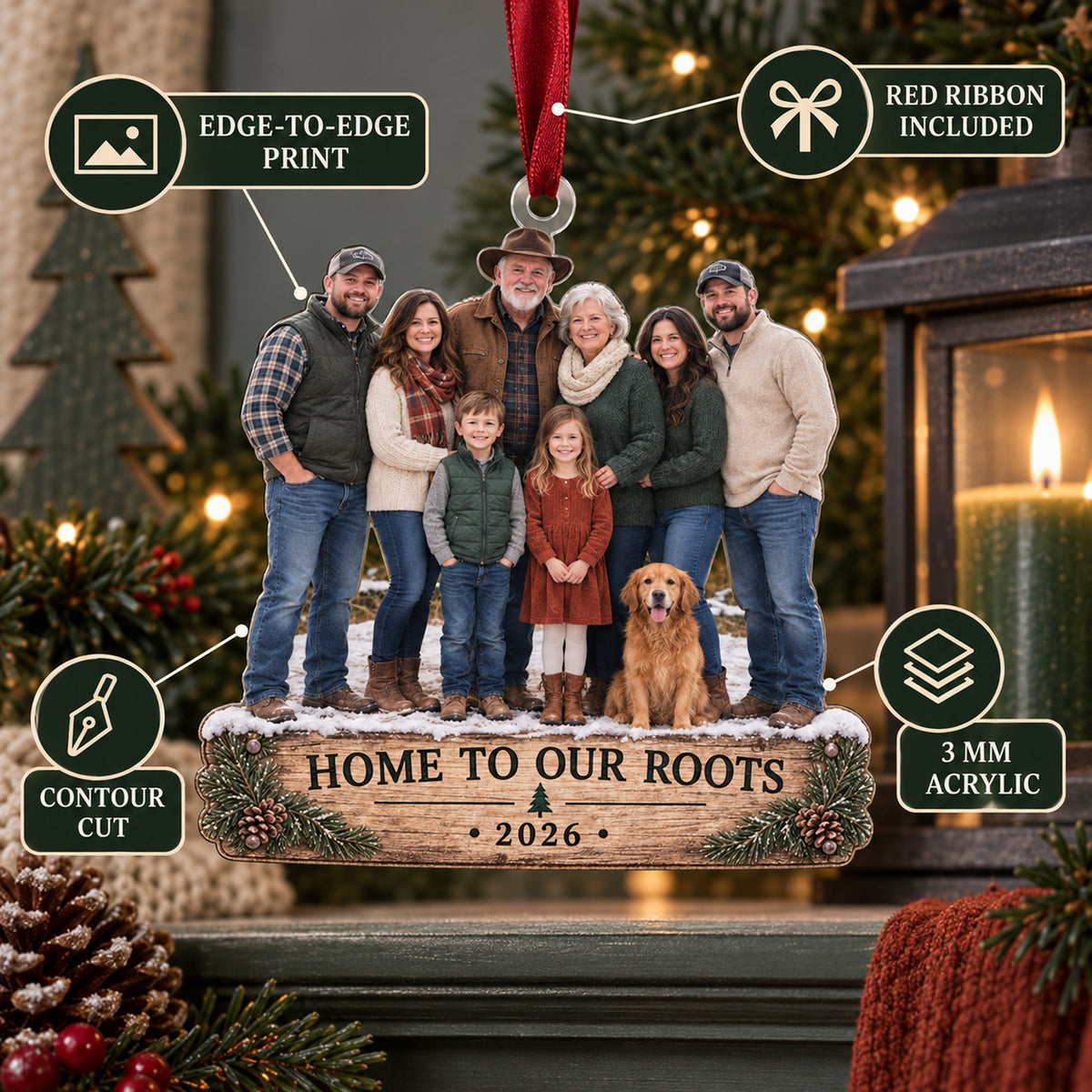 Custom Photo Family Farm Homecoming Acrylic Ornament — Product details