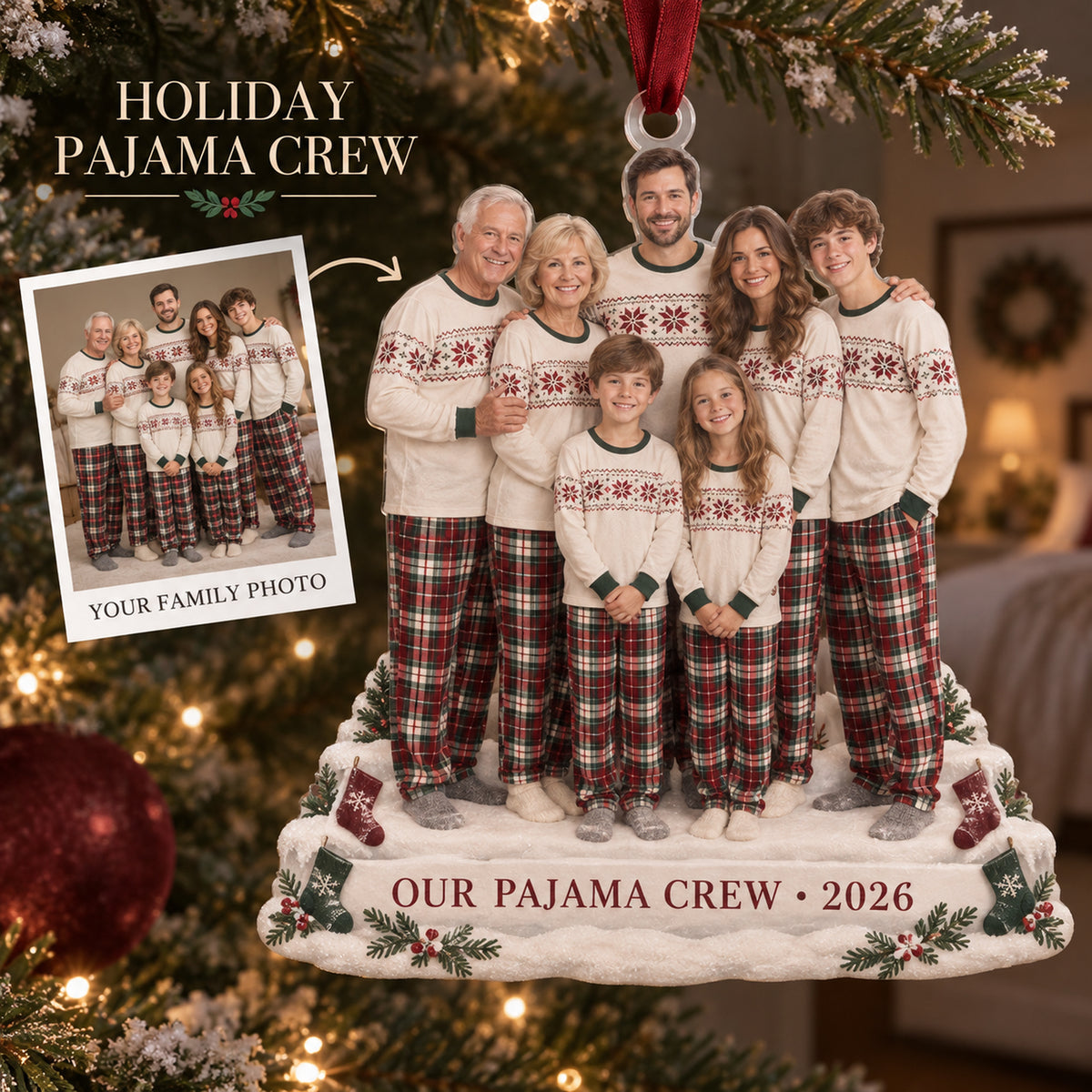 Custom Photo Holiday Pajama Generations Acrylic Ornament — Main design